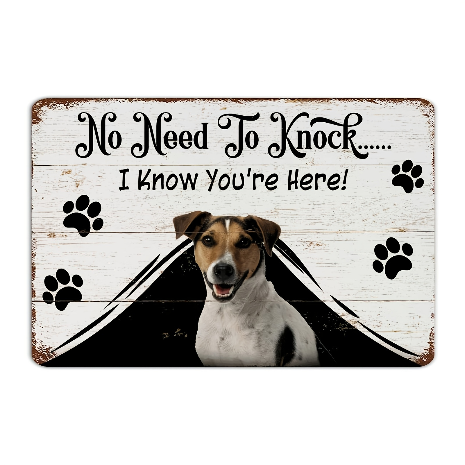 

Jack Terrier ' To Knock' - Rustic Metal Tin Sign, Funny Novelty Dog Decor For Living Room, Garage, Or Shop Front Door, 12x8 Inches