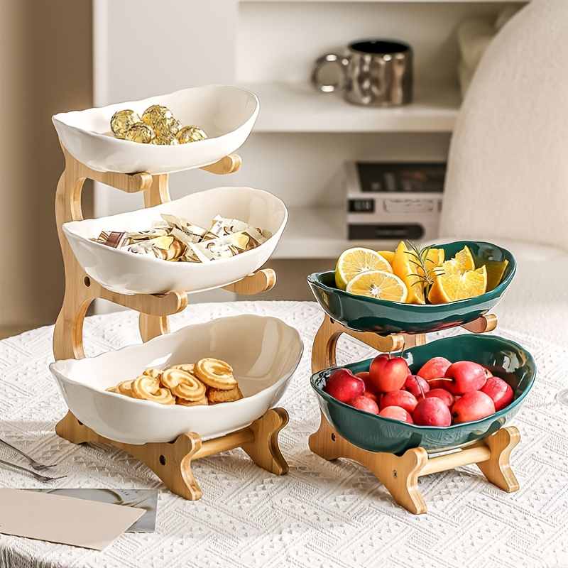 1pc elegant tier white ceramic fruit stand wooden base Temu