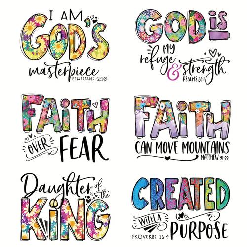 item picture latest slogan text design 6pcs diy heat transfer sticker set suitable for t shirts jackets jeans apparel hot transfer decals