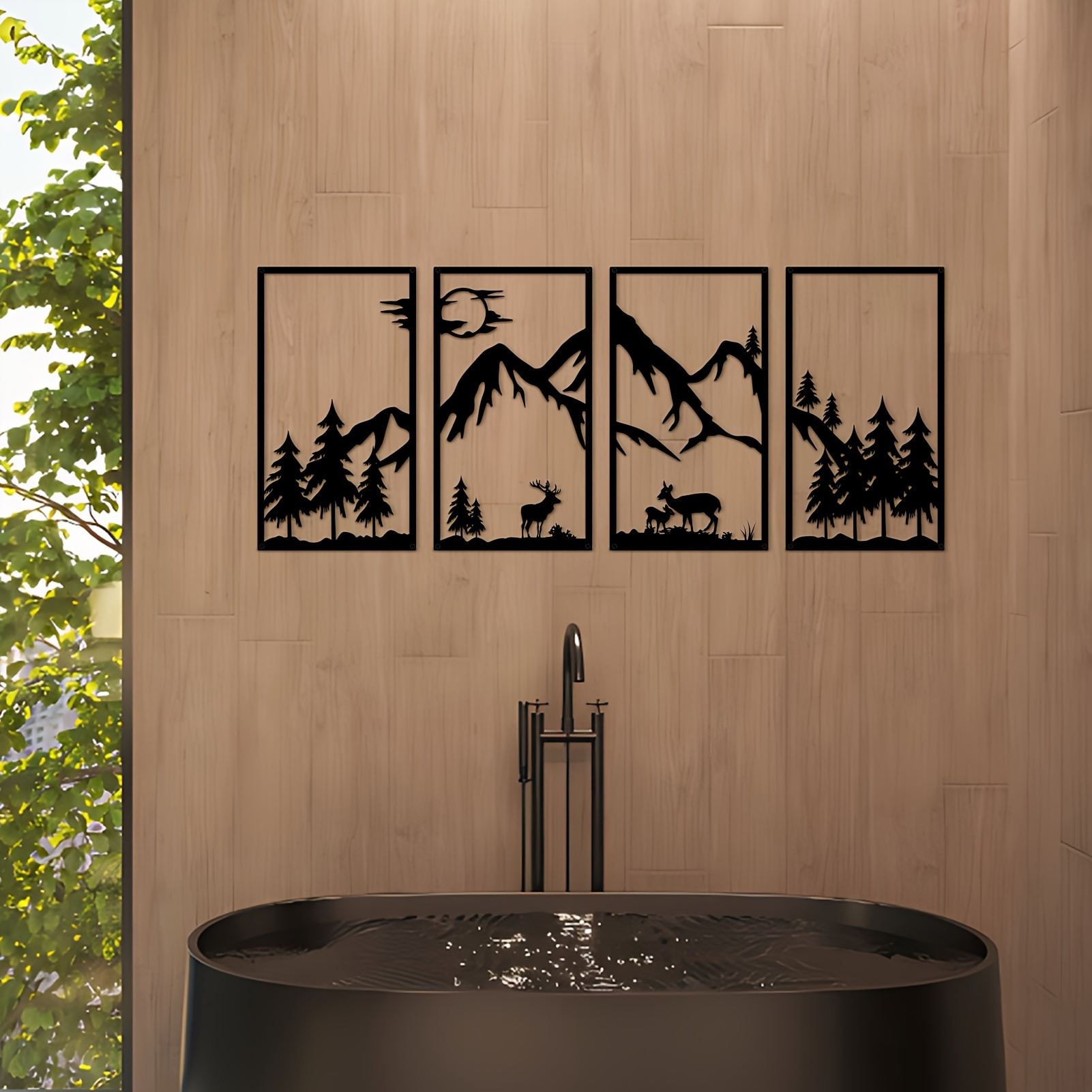 Large Wall Art, Abstract Minimalist Rustic Decor, Room Garden Wall Decor - 4pcs Mountain Landscape Metal Wall Art