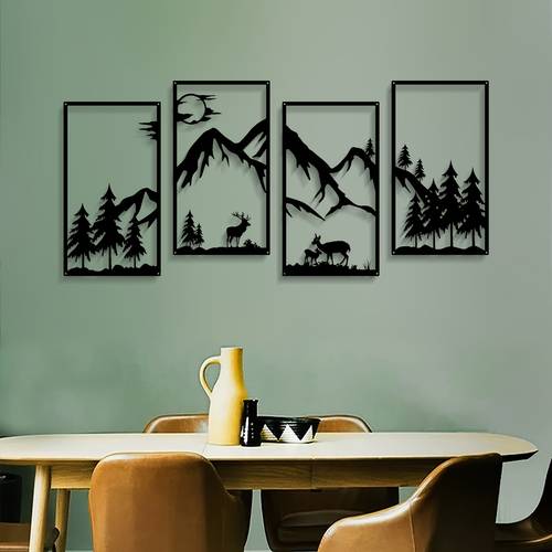 large wall art abstract minimalist rustic decor room garden wall decor 4pcs mountain landscape metal wall art
