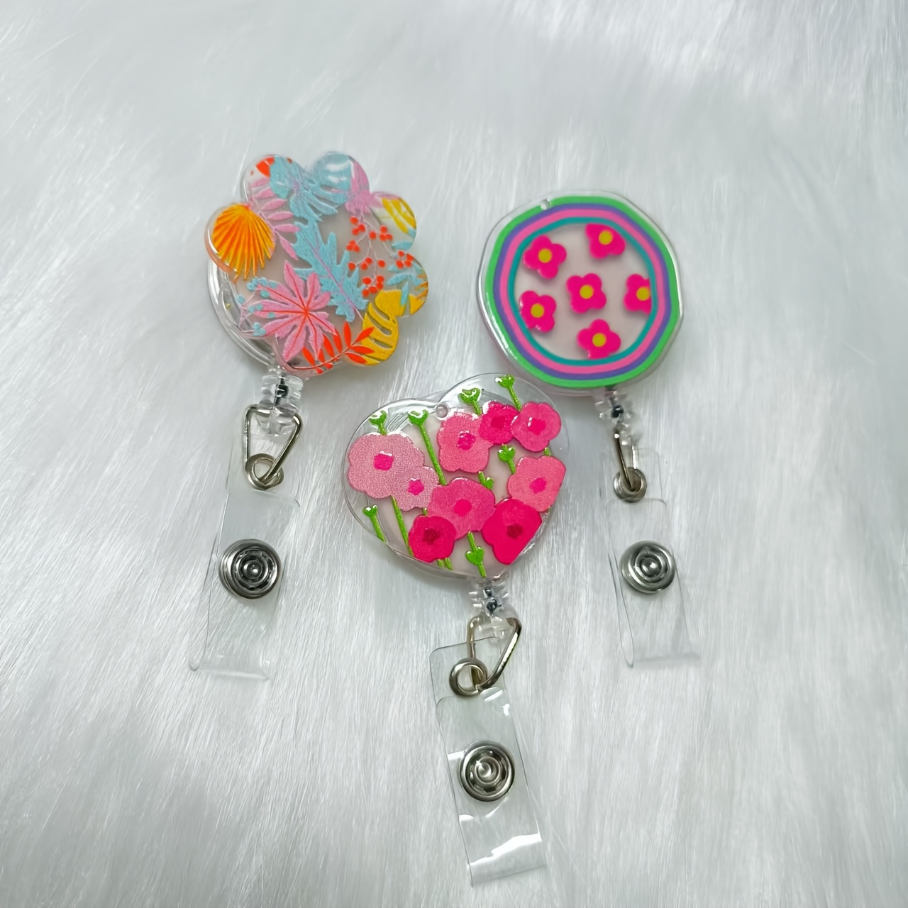 

3pcs Floral Retractable Id Badge Holders - Ideal For Nurses, Doctors & Office Professionals