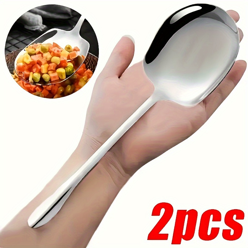 

2pcs Extra Large Stainless Steel Serving Spoons With Long Handles - , Thickened Design For Home, Hotel, , And Restaurant Use, Cutlery Set