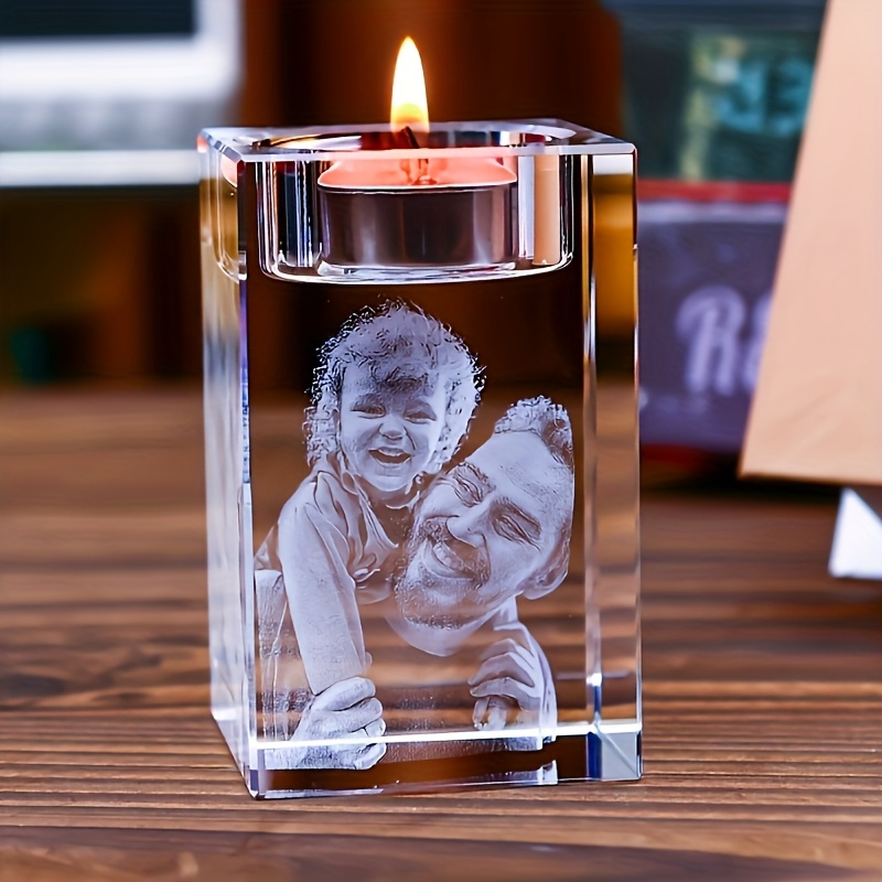 WishOf.Me - Personalisierter 3D Glas-Kerzenhalter mit Fotoeinfügung für besondere Anlässe