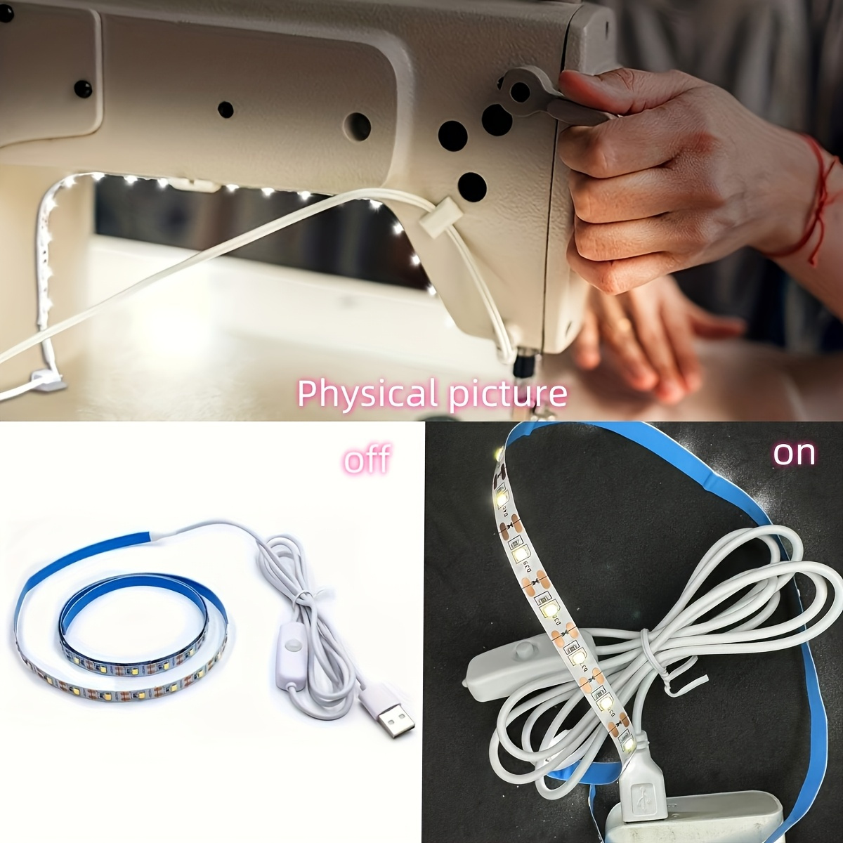 Flexible LED Sewing Machine Light Strip, 30.0cm/50.01cm, USB Powered, Bright White Light, Adjustable Cable for All Sewing Machines, Easy Installation, Enhanced Visibility for Precise Sewing Tasks, Sewing Machine Accessories