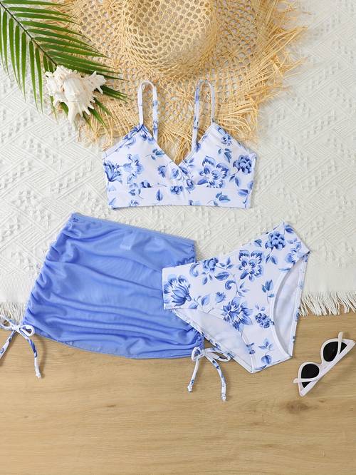 new style bikini set for big top with straps high waisted and sun protective beach skirt