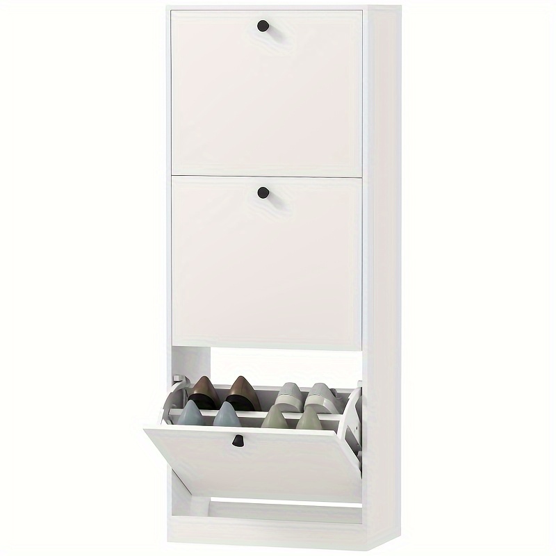 modern shoe cabinet with 3 lids adjustable   shoe rack narrow shoe clip can   12 pairs of shoes 47 x 26 x 120cm white 6