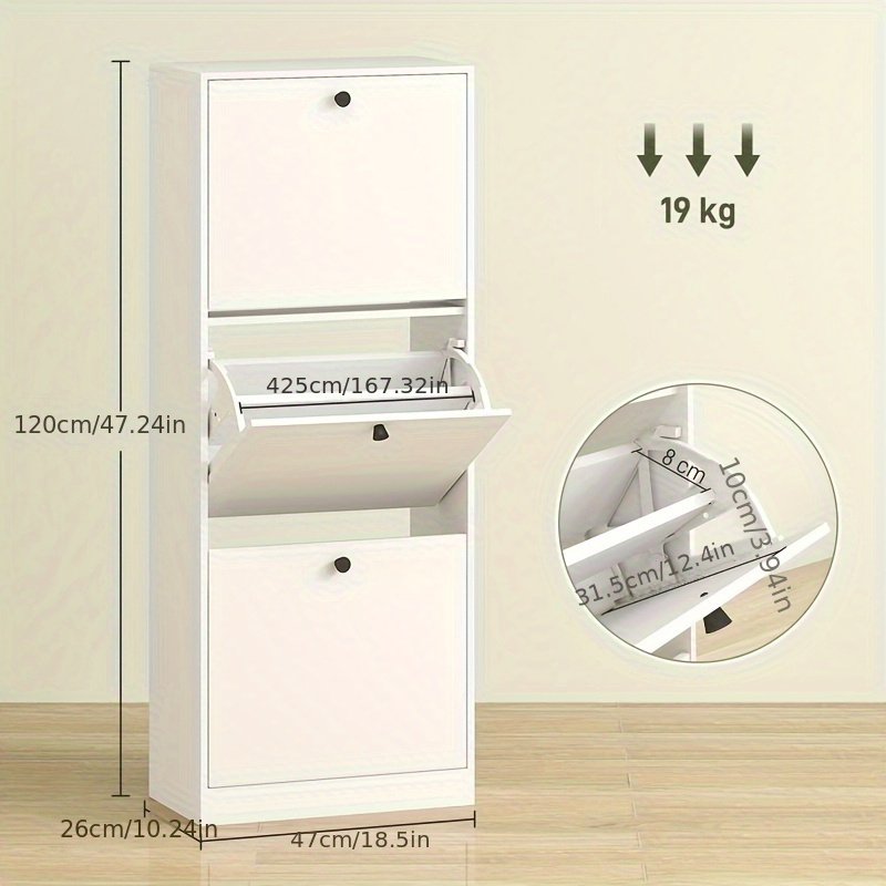 modern shoe cabinet with 3 lids adjustable   shoe rack narrow shoe clip can   12 pairs of shoes 47 x 26 x 120cm white 4