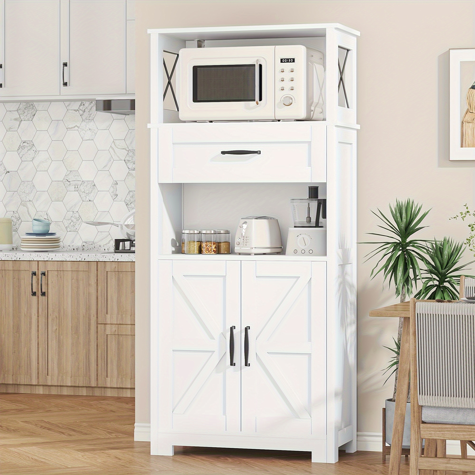 TEMU High Storage Unit Featuring A Drawer And Adjustable Shelves, Bathroom Storage With Doors, Cupboard, Floor Unit Suitable For Living Room, Dining