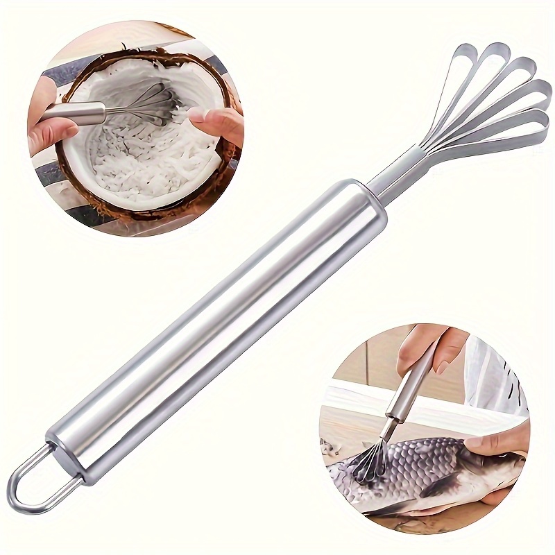 1  purpose stainless steel kitchen tool serrated coconut grater   remover scraper with ergonomic handle for   coconut shredding fish prep   cleaning coconut scraper polished   durable kitchenware   material