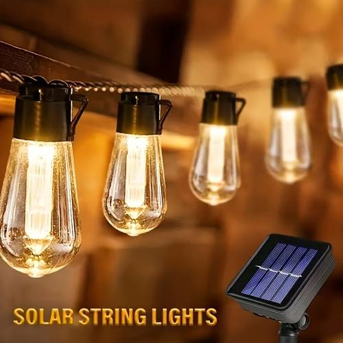vintage lichtsnoer met lampen - op zonne-energie werkende led-slingerlichten - 4,7m/7,7m/10,7m/pet-materiaal - buiten / geschikt voor kamperen, huis, tuin, feestdagen, kerstmis en feestdecoraties, nachtsensor geschikt voor tuin-, binnenplaats-, tent-, tuinhuisdecoratie, laser, meerdere