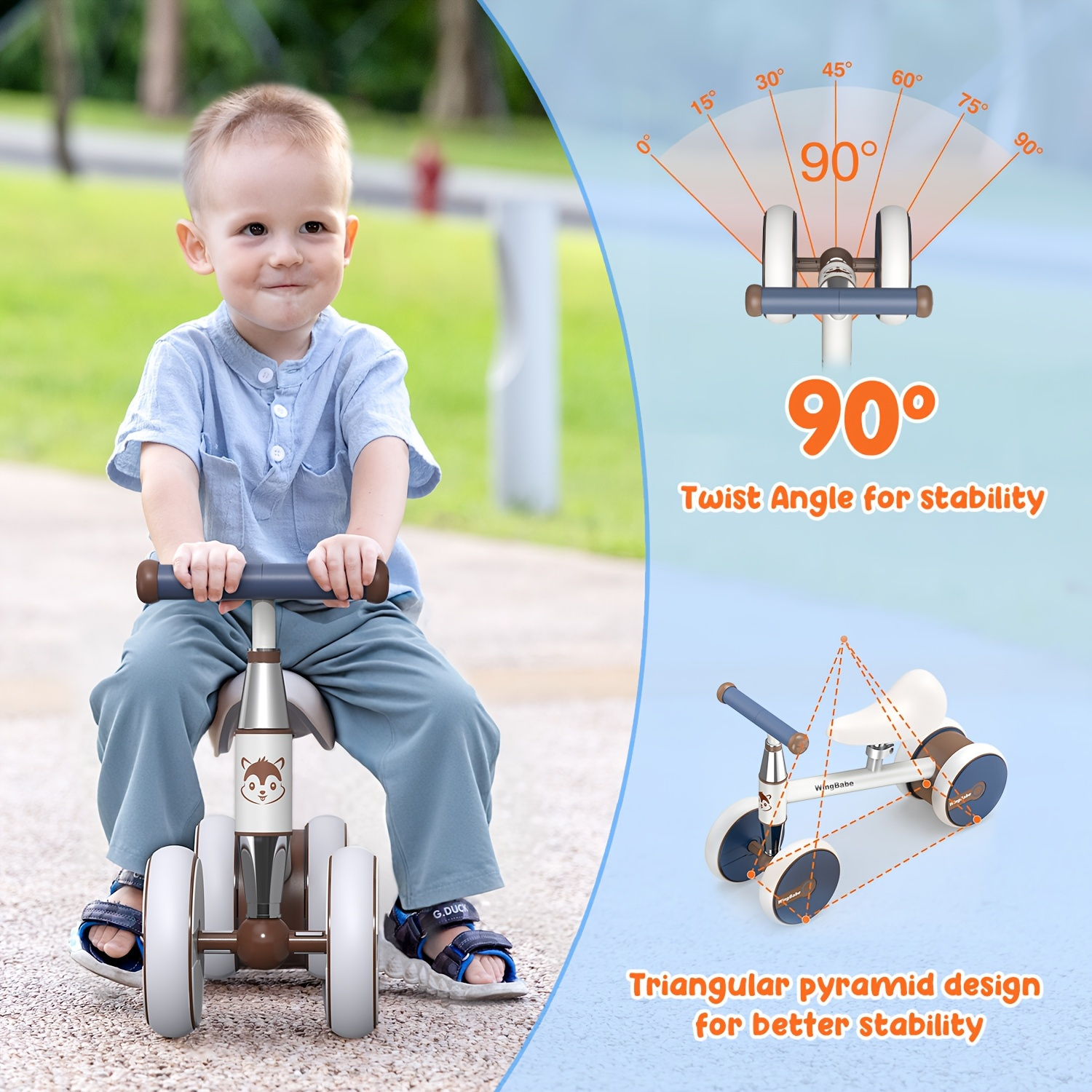 Baby Balance Bike for Toddlers 10-36 Months, 4-Wheel First Ride Bike for Boys and Girls, Multiple Colors