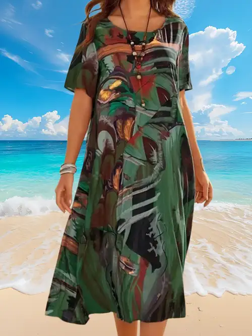 plus size, plus size women's casual loose fit floral print dress - short sleeve round neck -length summer dress with asymmetrical hem, 100% polyester, hand wash/ | High-quality & Affordable | Temu plus size, plus size women's casual loose fit floral print dress - short sleeve round neck -length summer dress with asymmetrical hem, 100% polyester, hand wash/ | High-quality & Affordable | Temu