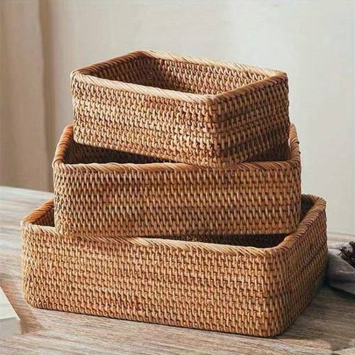 rattan desktop remote control organizer box cosmetic organizing storage storage box