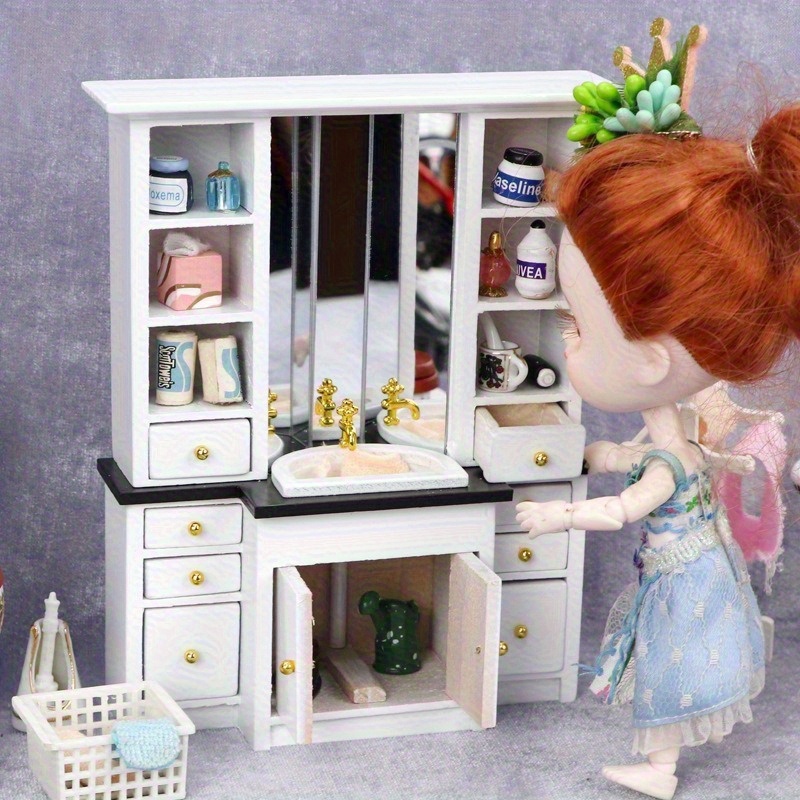 ILAND Meuble De Cuisine De Maison De Poupée à Léchelle 1:12 Avec Ar En Bois Refrigerateur Casseroles Et Poeles Cuis Amz B0c