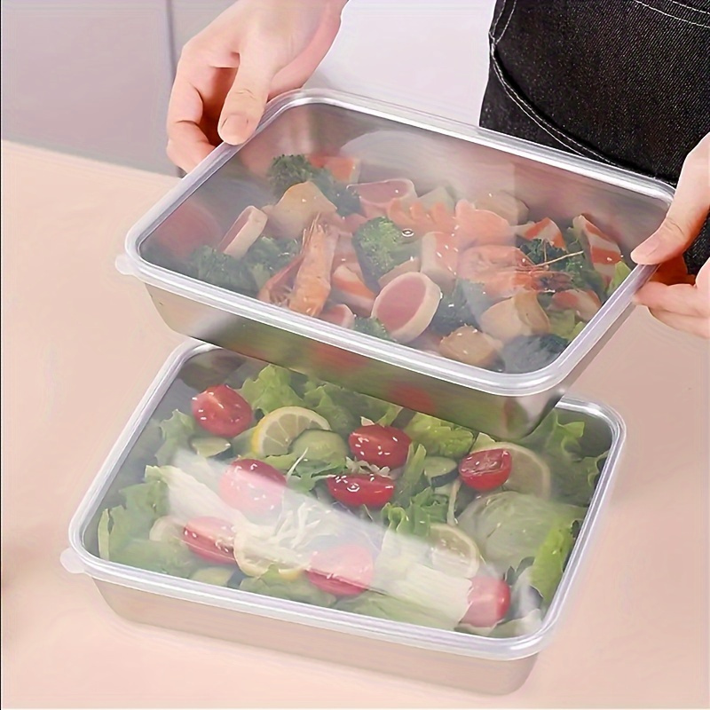 4pcs stainless steel rectangular food storage containers with   lids freezer dishwasher safe stackable kitchen camping containers for baking halogen oven safe desserts salads seafood