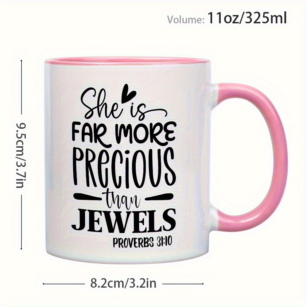 1pc 11oz inspirational   verse ceramic mug     precious than jewels   31 26 white pink   insulated reusable coffee tea cup dishwasher safe spiritual gift for pastors men women christmas thanksgiving halloween holiday drinkware durable drinkware details 0