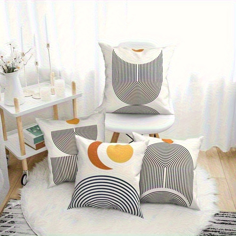 4pcs retro geometric throw pillow covers double sided printed soft plush pillowcases with zipper closure machine washable multiple sizes for living room bedroom sofa decor bedroom accents vintage style durable material decorative pillows   lovers 2d flat Product details 4