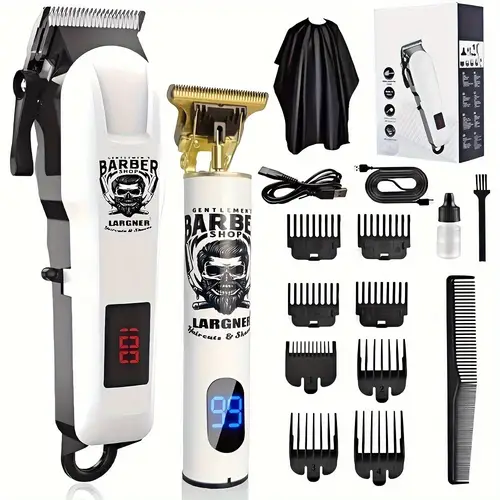 white 809two piece hair cutting set professional mens electric clipper oil head electric clipper professional high power reciprocating electric shaver usb fast charging battery display convenient storage box for carrying and organizing