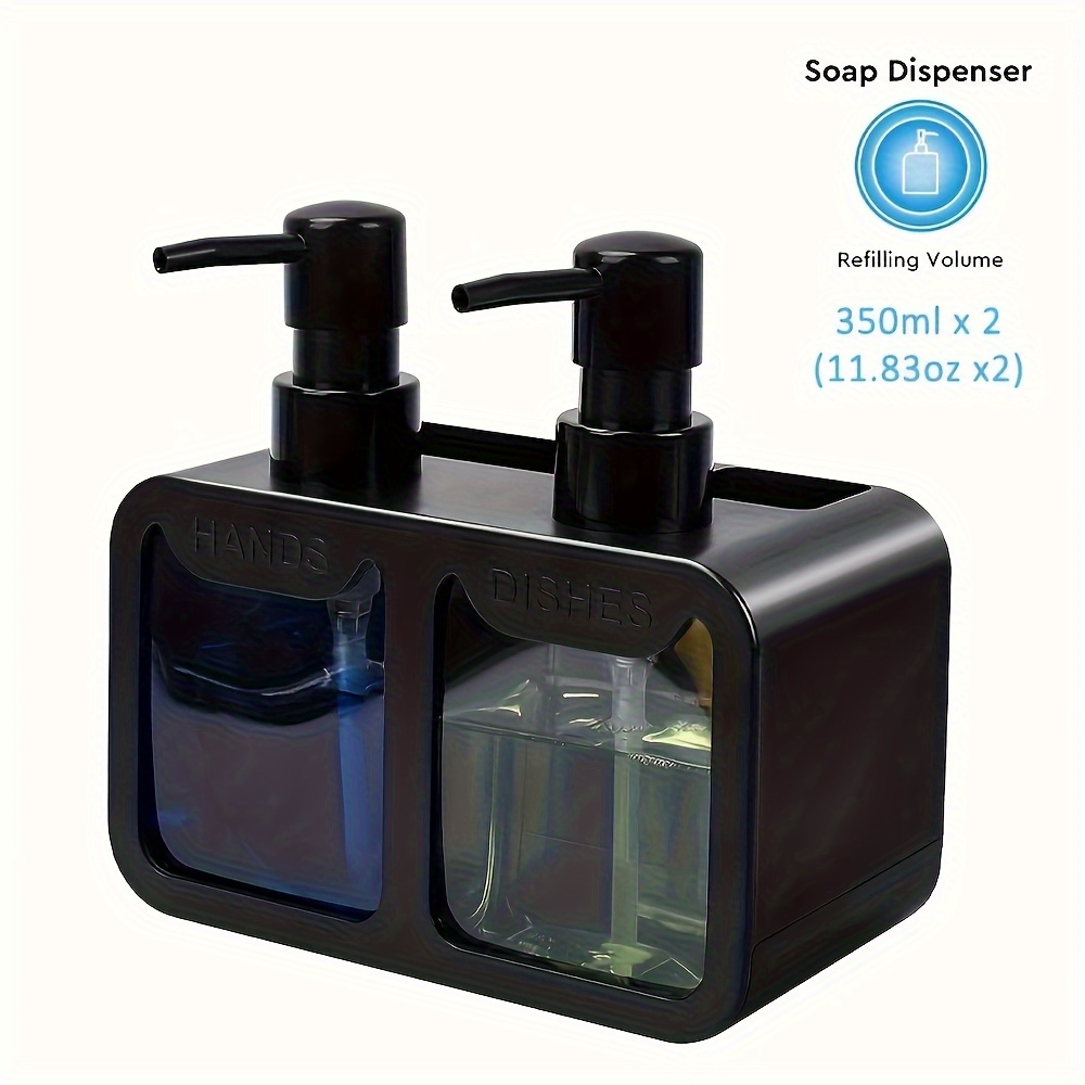 Black 4-in- Sink Storage Rack With Dual Soap Dispenser, Sponge Holder And Brush Holder, Separate Plastic Lotion Set, No Electricity Required