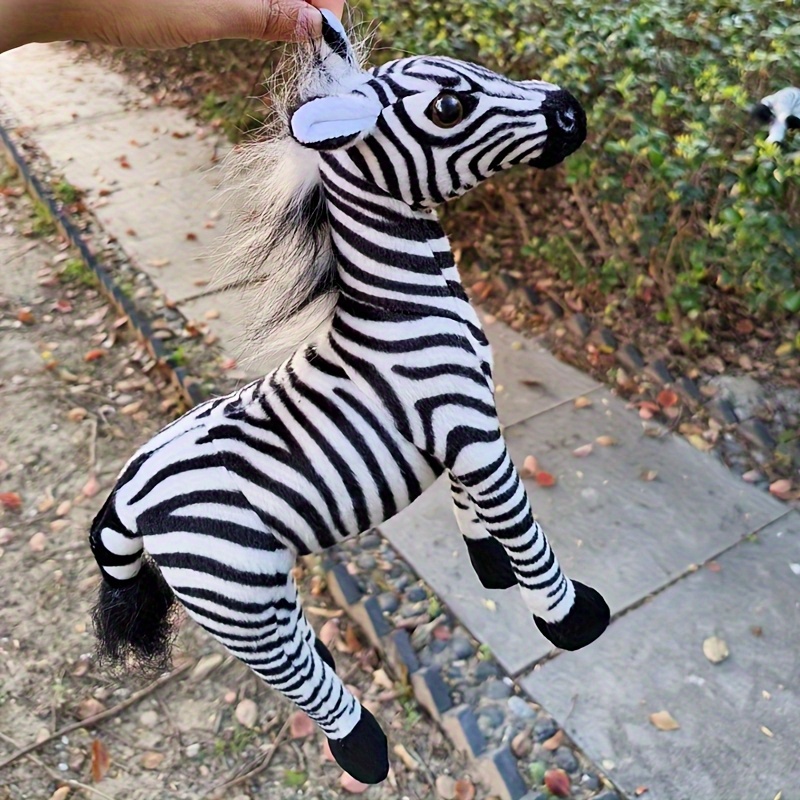 soft black white zebra plush toy realistic striped pony Temu