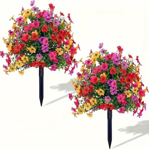 2pcs uv resistant artificial flower stems with violet roses eucalyptus leaves daisies high quality plastic outdoor indoor decor for gardens courtyards no maintenance year round holiday decor halloween christmas easter artificial flowers for outdoors garden decoration vibrant floral arrangement weatherresistant flowers decorative floral bundle home