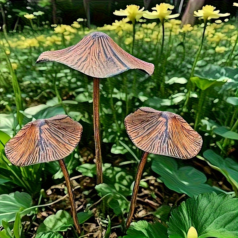 E-shop 3-teiliges Retro-Rustikales Metall-Pilz-Gartendekor-Set, 40,01 cm & 29,01 cm – für Landhausstil-Höfe, Rasenflächen und Gärten, ideales Geschenk