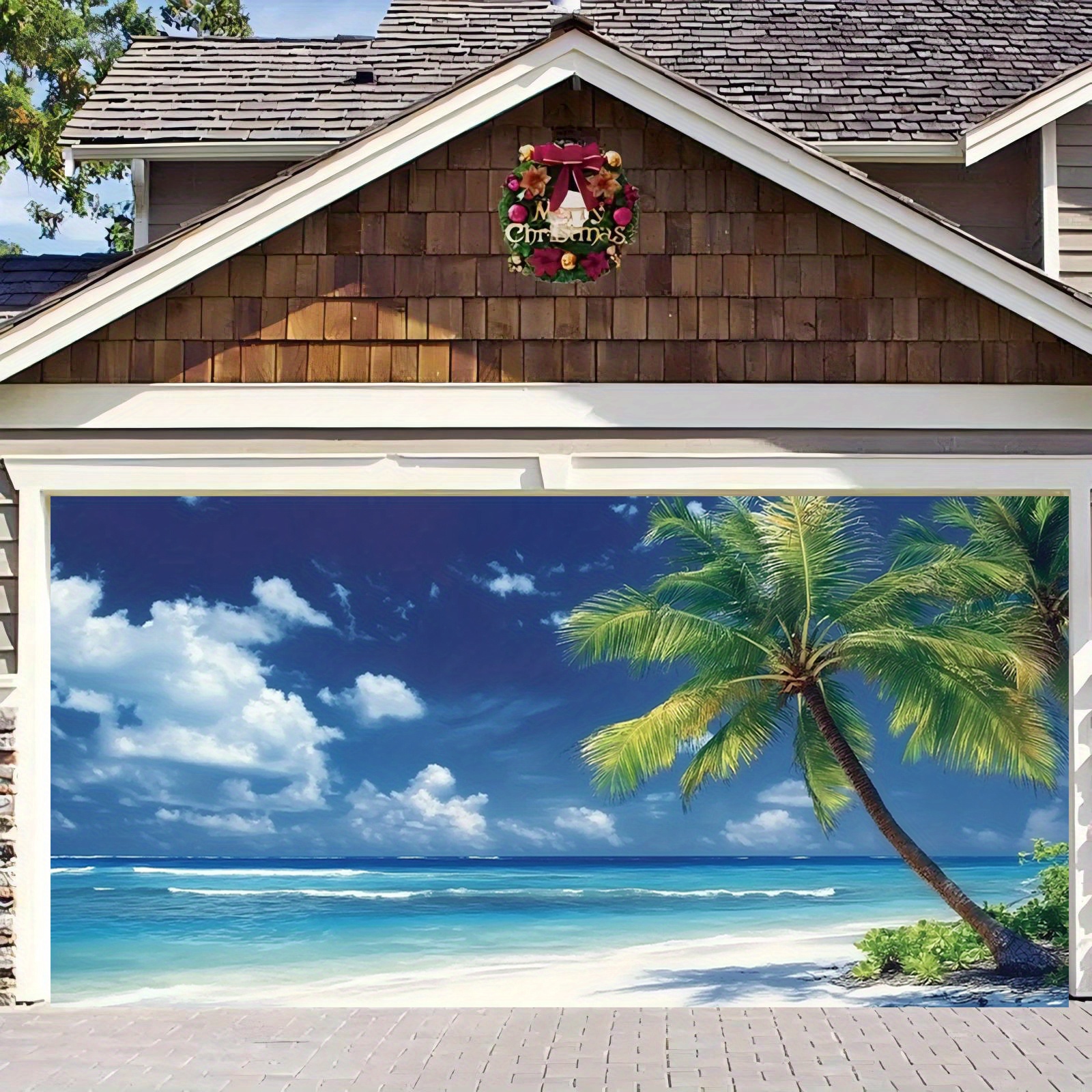 ☆ Creative Garage　SeaSide Garage Screen 16x7 7x16ft Tropical Beach Garage Door Banner