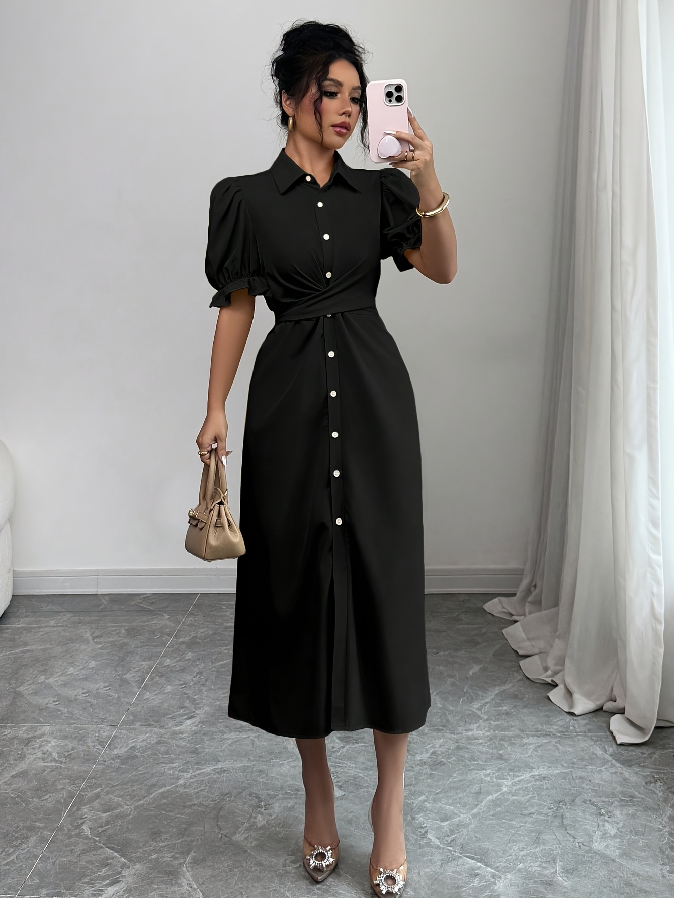 green emerald velvet dress Nmoder Casual Dresses for Women Semi Formal Fit and Flare 3/4 Sleeve A-line  Church Work Dress with Pockets White M at Amazon Women's Clothing store main image 0