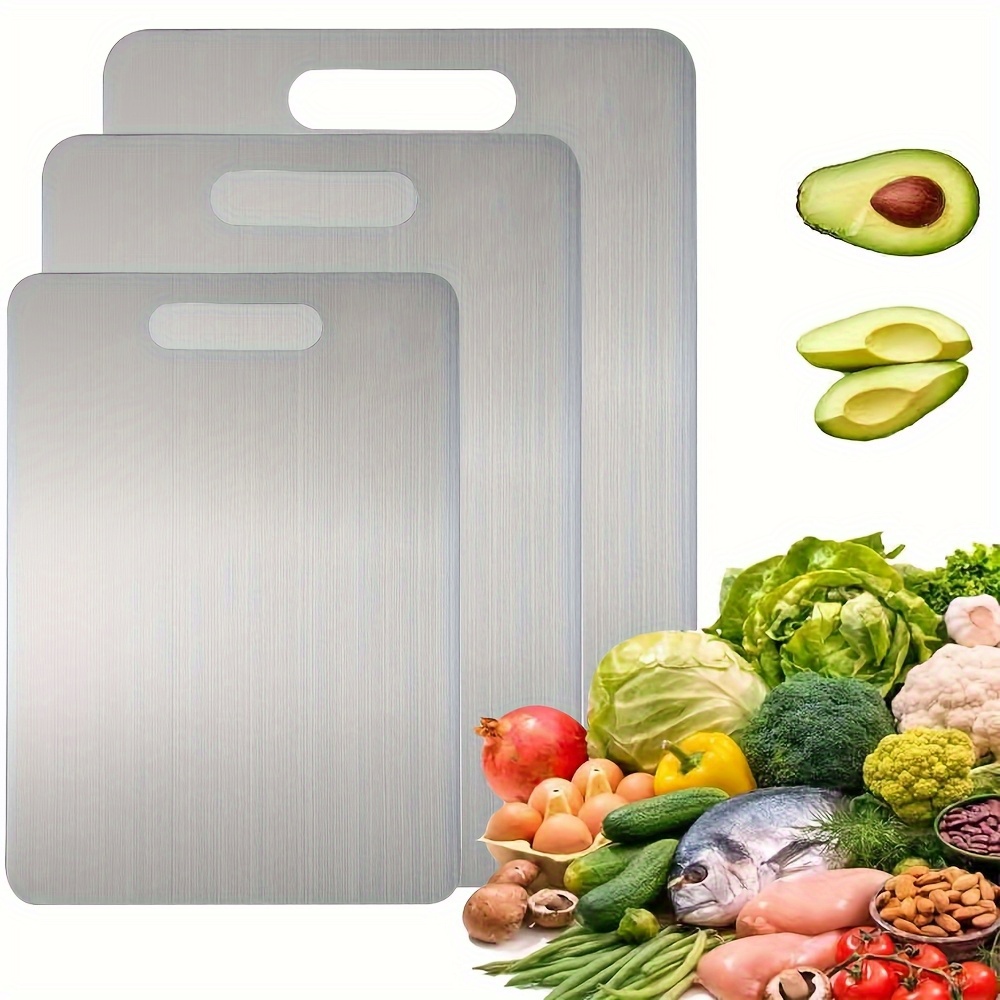 premium stainless steel cutting board with handle double sided design for cutting fruits vegetables bread and meat essential kitchen tool easy to clean and durable cutting board 1