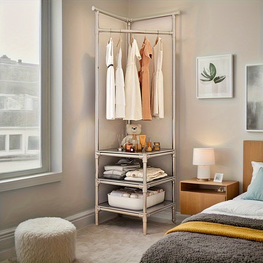 korean corner clothing racks freestanding corner coat rack all in shelf household multi functional hanger for rental homes and indoor use Product details 5