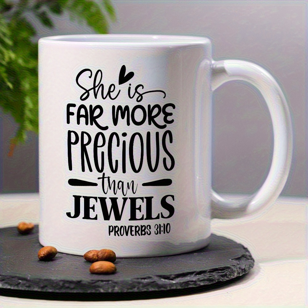 1pc 11oz inspirational   verse ceramic mug     precious than jewels   31 26 white pink   insulated reusable coffee tea cup dishwasher safe spiritual gift for pastors men women christmas thanksgiving halloween holiday drinkware durable drinkware details 2