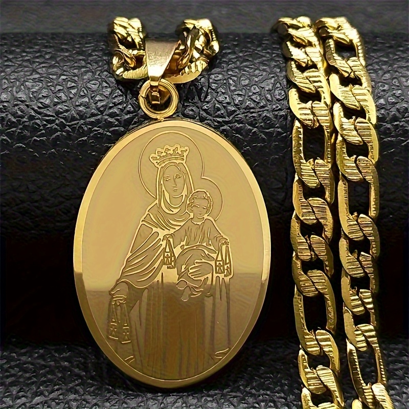 Men's 2pcs Virgin Mary Pendant Necklace — 18K Plated