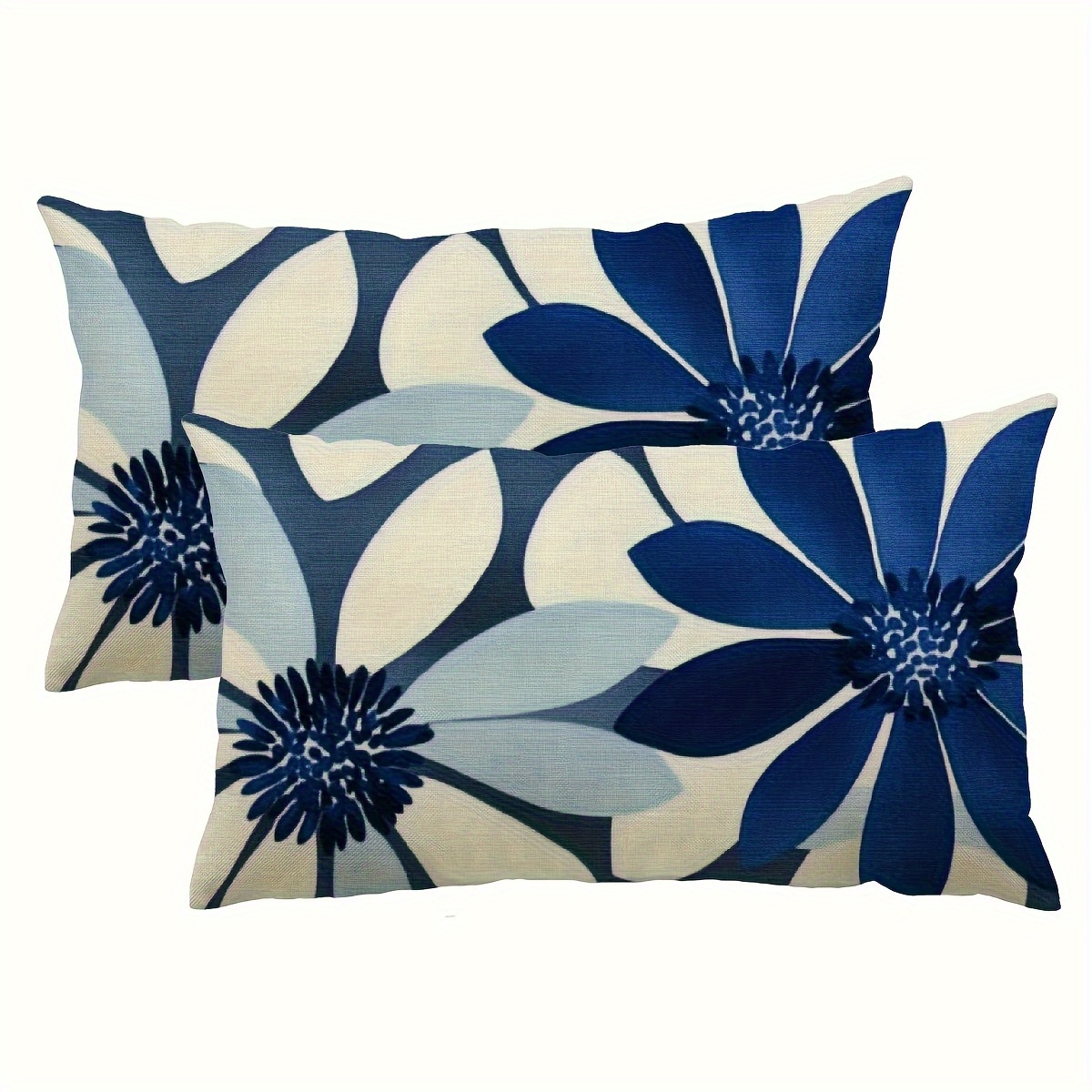 TEMU 2pcs Navy Blue And Gray Floral Print Pillowcases, Decorative Lumbar Pillow Covers, Suitable For Home, Room, Outdoor Use, With Zipper, Machine
