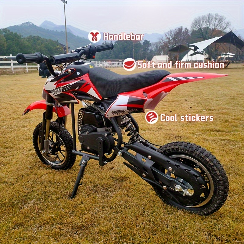 gas dirt bikes for adult gas powered 49cc mini motorcycle two   engine 20mph   holds 50lbs compact 42x28x27 inches safe build disc brakes front and rear