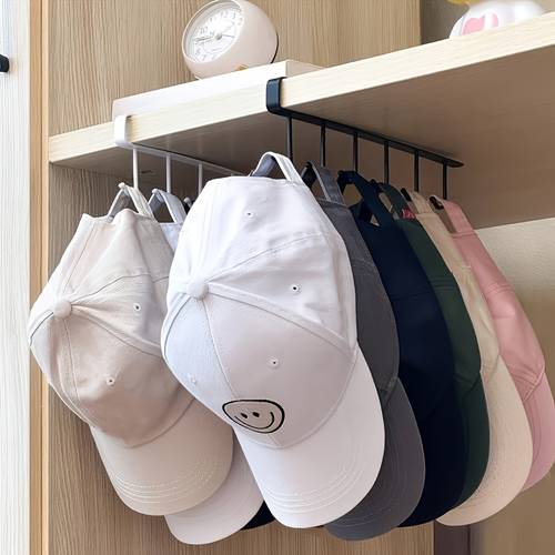 wall mounted hat organizer steel 6 hook multi functional organizer suitable for all types of hats space saving wardrobe door hanging design multi purpose hanger for clothes hats bags and small accessories simple steel colored wall hanger