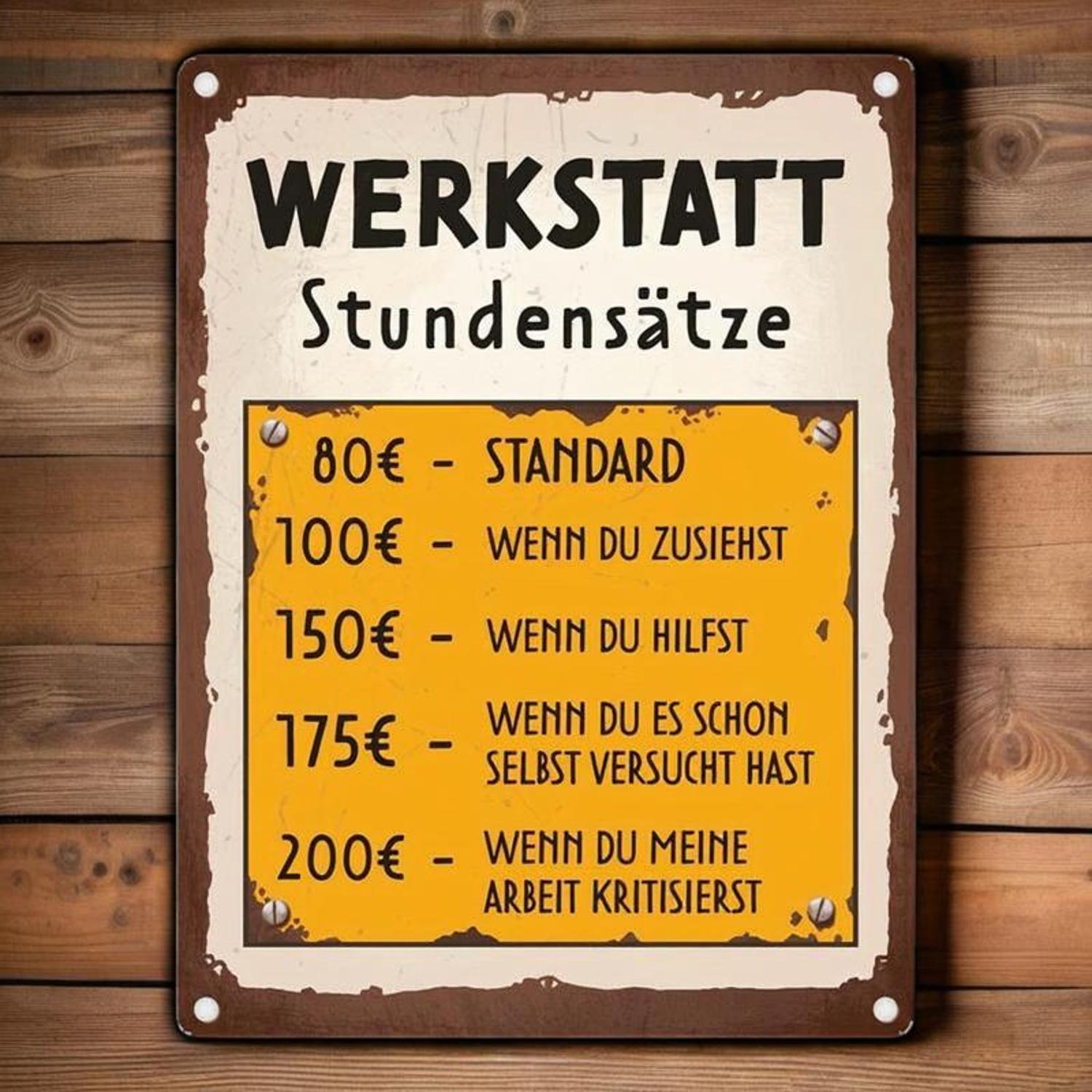 Image of 2d Flat, 1pc Vintage- For Workshop Rates, Easy Wall Mounting, Perfect For Bars, Offices, Homes & Cafes 12*8 Inches / 30*20 Cm