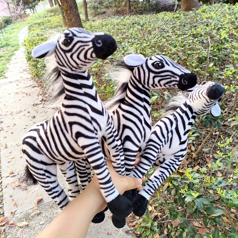 soft black white zebra plush toy realistic striped pony Temu