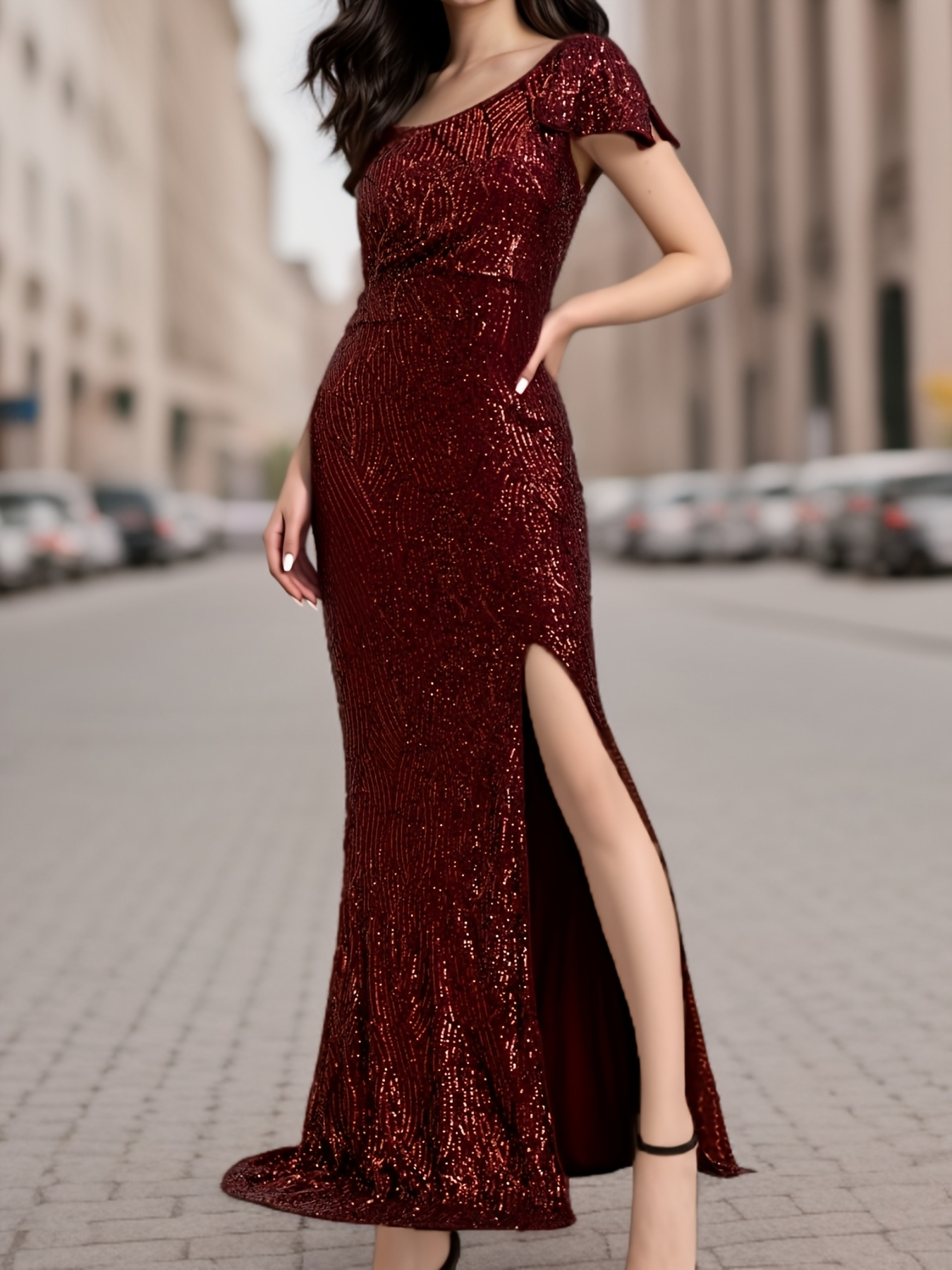 womens elegant shoulder sequin geometric dress long sleeve - Temu Mauritius
