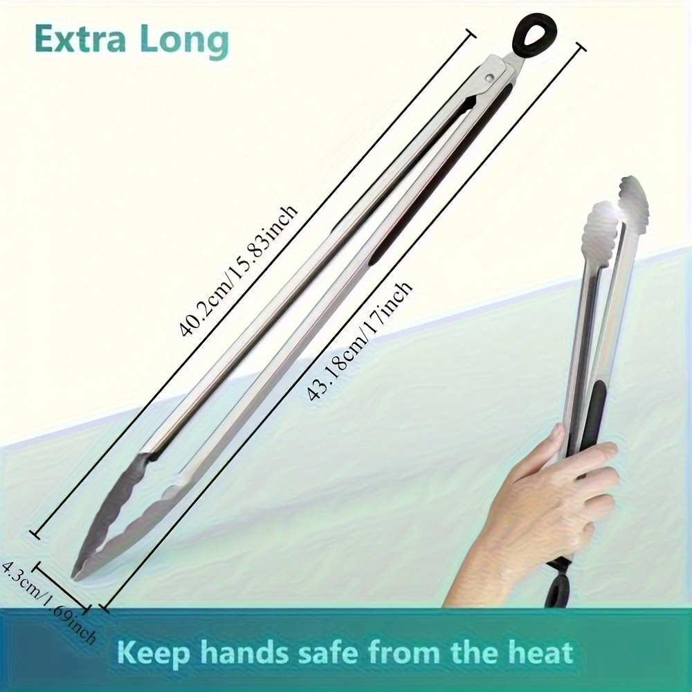 1pc extra long stainless steel bbq tongs 14 inch locking cooking tongs barbecue tongs stainless steel kitchen tongs for salad bread steak and buffet dishwasher safe kitchen tool