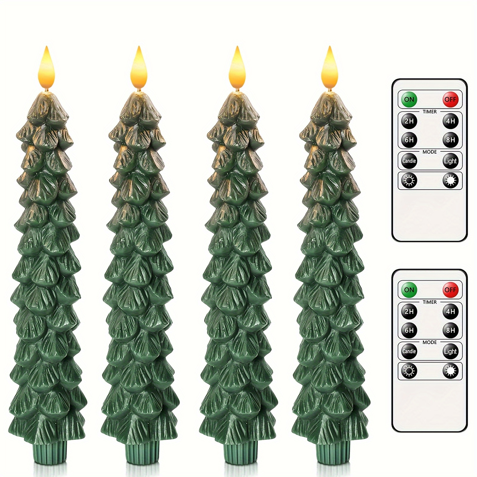 TEMU 4pcs Christmas Tree Candles With Remote Room Decor, Christmas Decorations Flameless Taper Candles Flickering, Green Led Candlesticks Battery