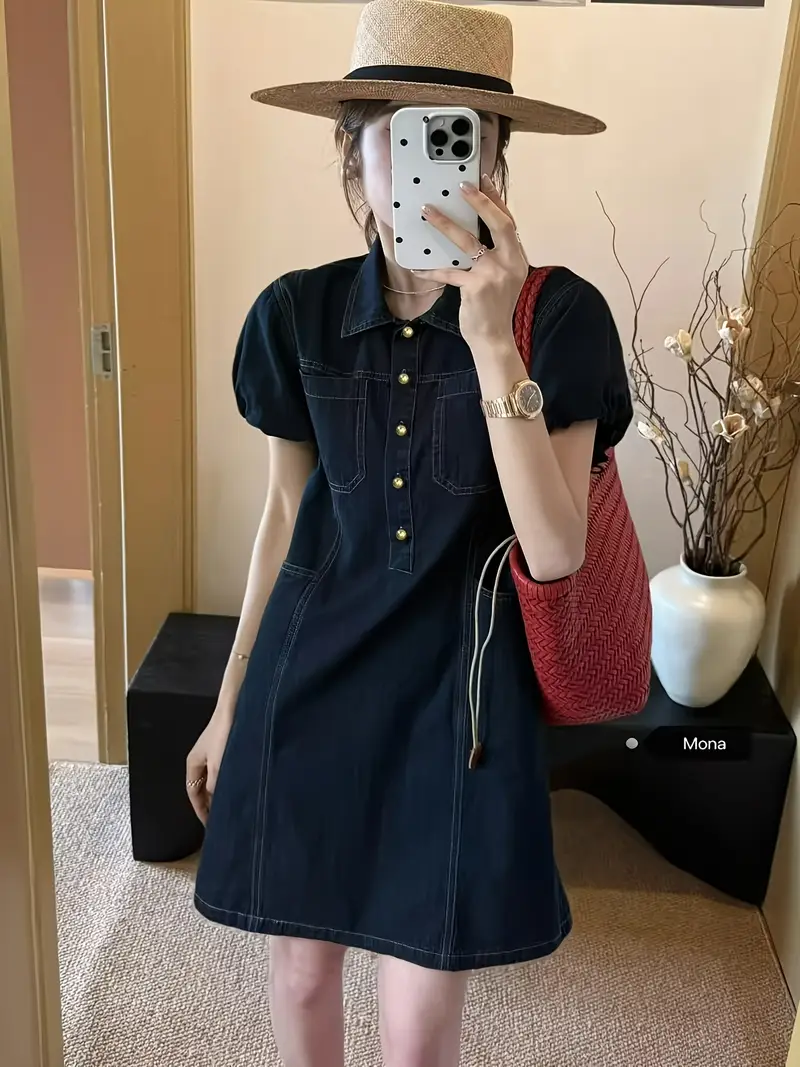 womens denim dress short sleeve button front - Temu Oman womens denim dress short sleeve button front - Temu Oman