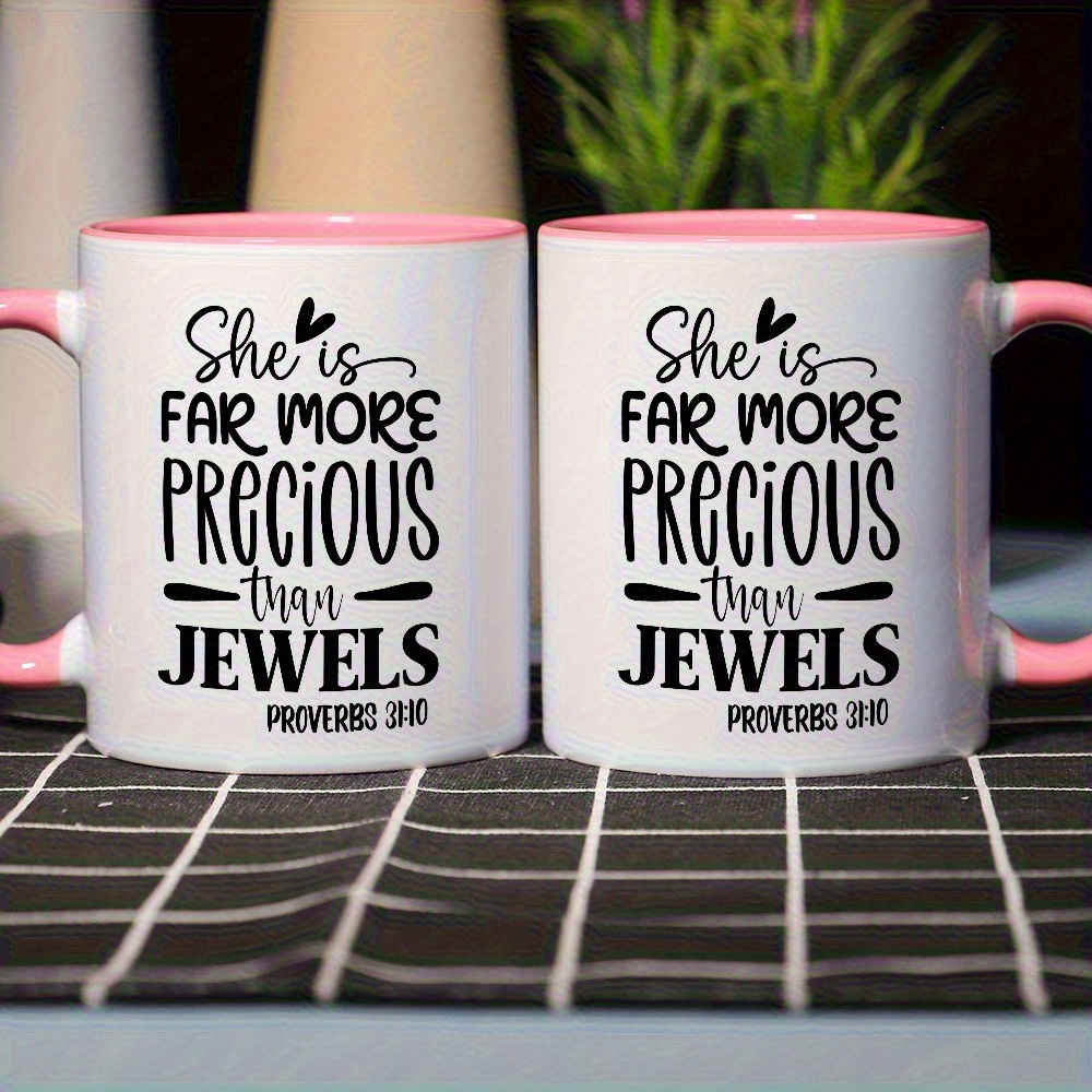 1pc 11oz inspirational   verse ceramic mug     precious than jewels   31 26 white pink   insulated reusable coffee tea cup dishwasher safe spiritual gift for pastors men women christmas thanksgiving halloween holiday drinkware durable drinkware details 6