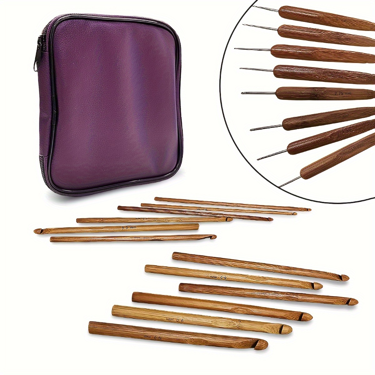 20-teiliges Set handgefertigte Bambus-Hkelnadeln - Dunkelbraun, langlebige  Holznadeln, Stricknadeln mit ergonomischem Griff komfortabler Handhabung *  fr Nh- Strickprojekte zu jeder Jahreszeit