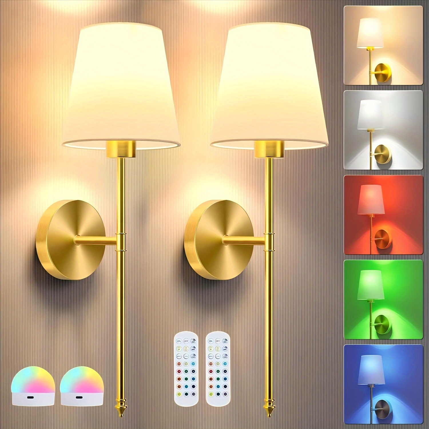 set 2 wireless lights remote control rechargeable