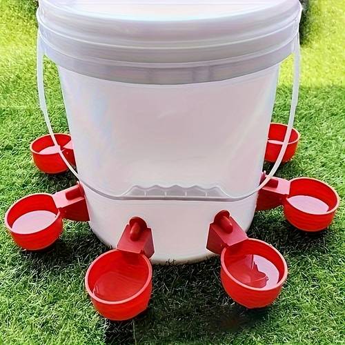 5pcs Automatic Poultry Drinker, Red Plastic Chicken Drinking System - Duck, Goose, Turkey, Rabbit No Electric Self Filling Drinker Set