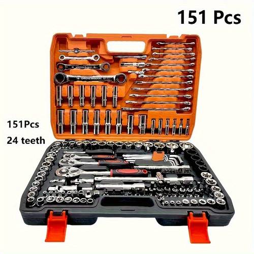 53 82 121 151pcs heavy duty socket set 5 16 inches to 3 4 inches and metric 8 to 22mm 4 size 6 including ratchet handles extension rods and joints suitable for automotive marine motorcycle maintenance kits