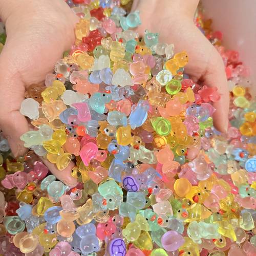 100 in the dark resin mini animals glowing ducks and frogs with turtle figurines no power needed gardens party favors or aquarium decorations random style