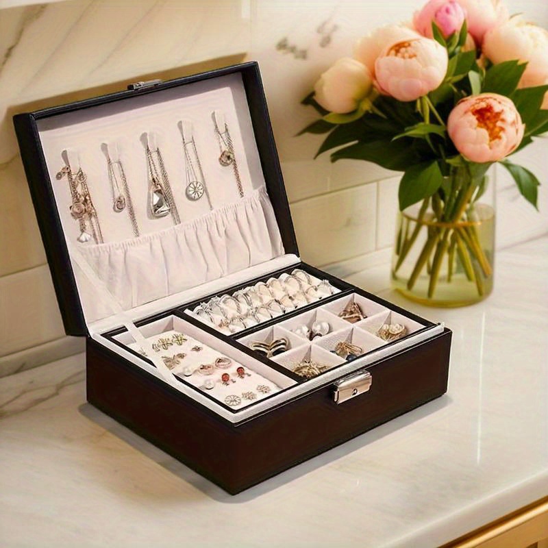 Organizador de Joyería en Cuero Sintético con Cerradura y Cajón Forrado Suave - Caja Grande para Organizar Joyas, Regalo Ideal para Damas y Chicas