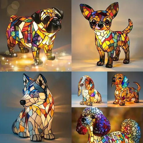 animal dog series usb powered adjustable brightness night light artistic geometric durable plastic desktop decoration with button control for bedroom office living room dog decor for home office desk accessory decorative lighting vibrant